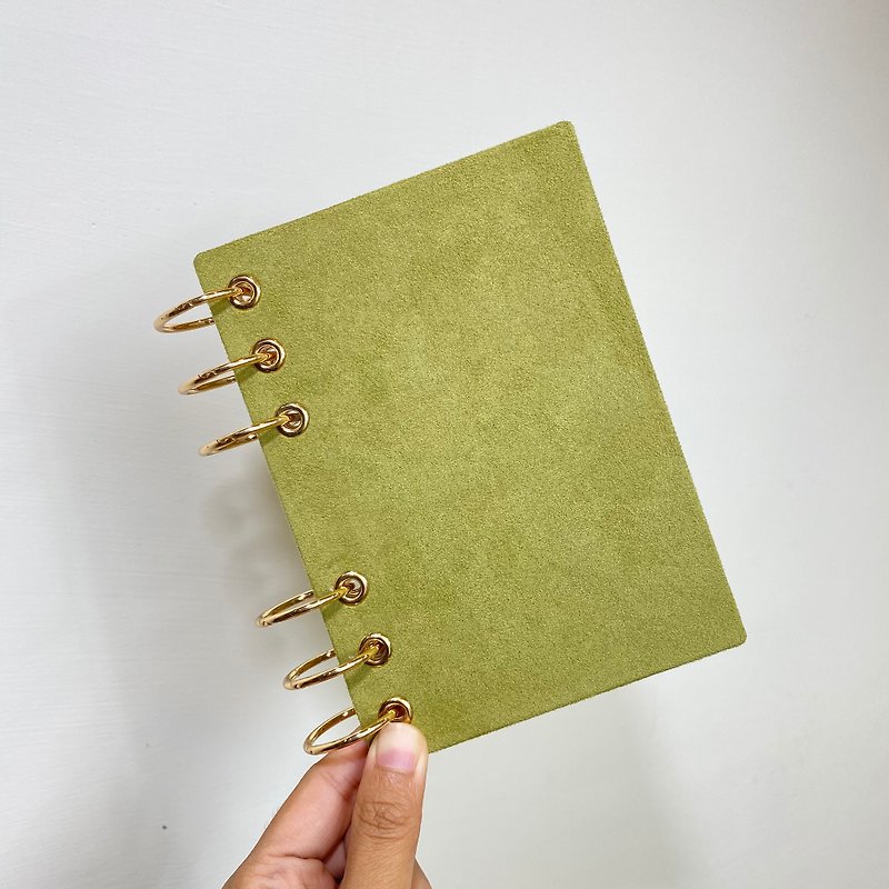 Green suede surface-A5/A6 6-hole loose-leaf cover, washable, non-aging calendar, handbook - สมุดบันทึก/สมุดปฏิทิน - วัสดุอื่นๆ สีเขียว