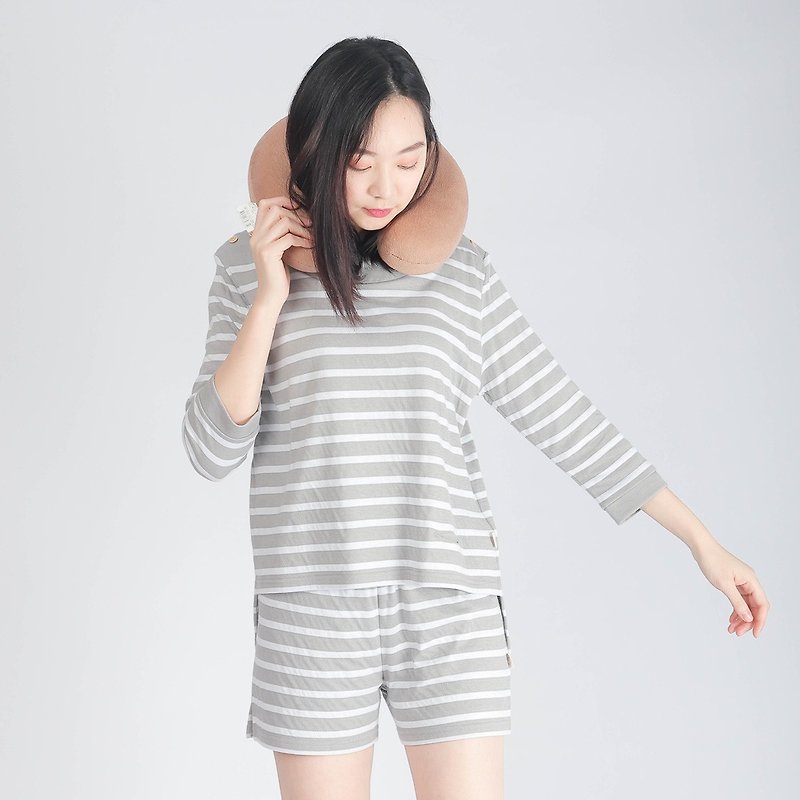 UMORFIL Collagen Eight-quarter Sleeve Homewear-Gray - Loungewear & Sleepwear - Cotton & Hemp Gray