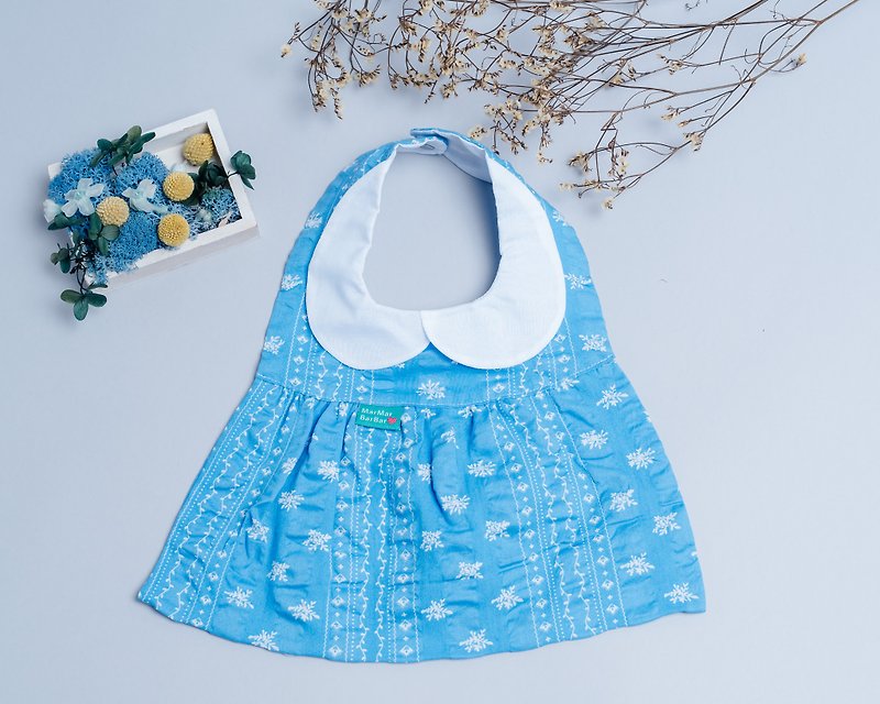 洋裝口水巾-北歐冷花 嬰兒 日本 幼童 口水巾 - 圍兜/口水巾 - 棉．麻 藍色