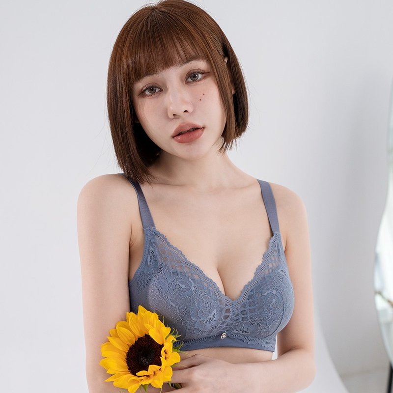 Pink Lady 無鋼圈 AB罩杯 清語戀曲 均勻微加厚杯 透氣側片內衣 - 女內衣褲 - 其他人造纖維 藍色