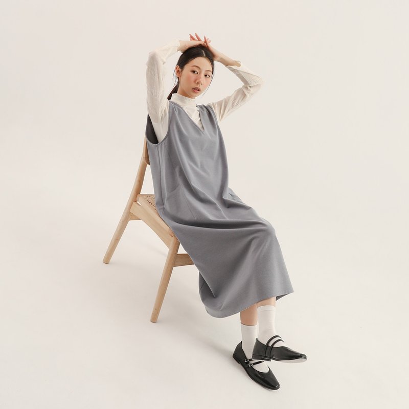 Dayrest_余暇剪接背心洋裝_25AF104_淺藍 - 洋裝/連身裙 - 聚酯纖維 藍色