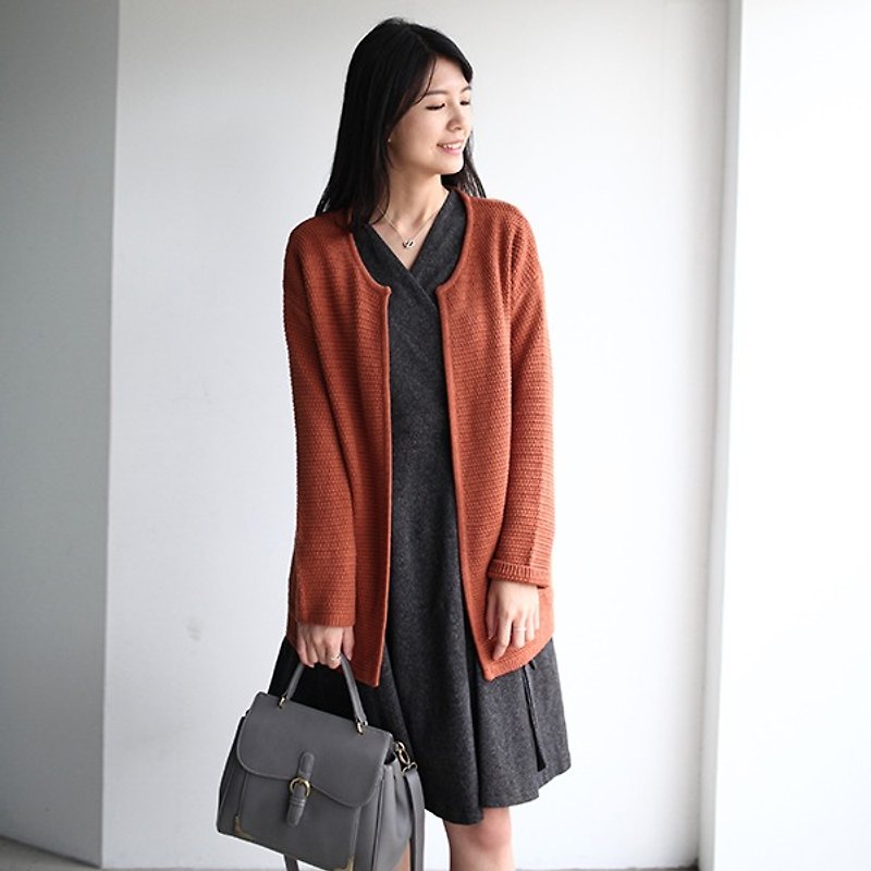GT brick orange coarse knit cardigan jacket - Women's Sweaters - Cotton & Hemp Brown