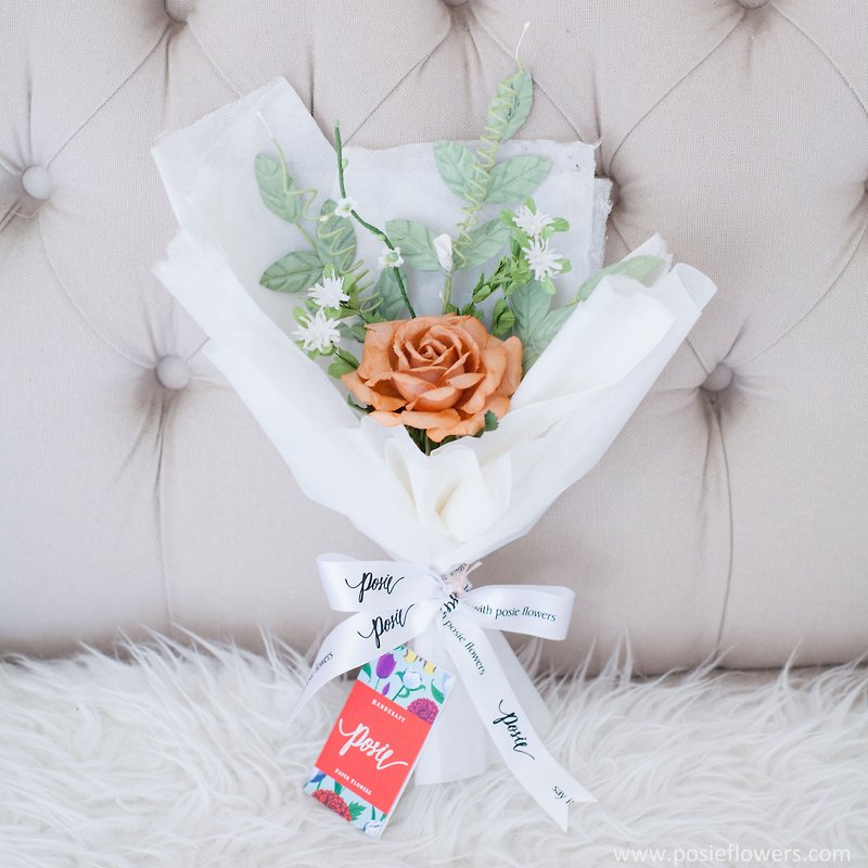 Paper Single Rose BURNT ORANGE mini Bouquet Valentine&#x27;s Gift, Anniversary Gift