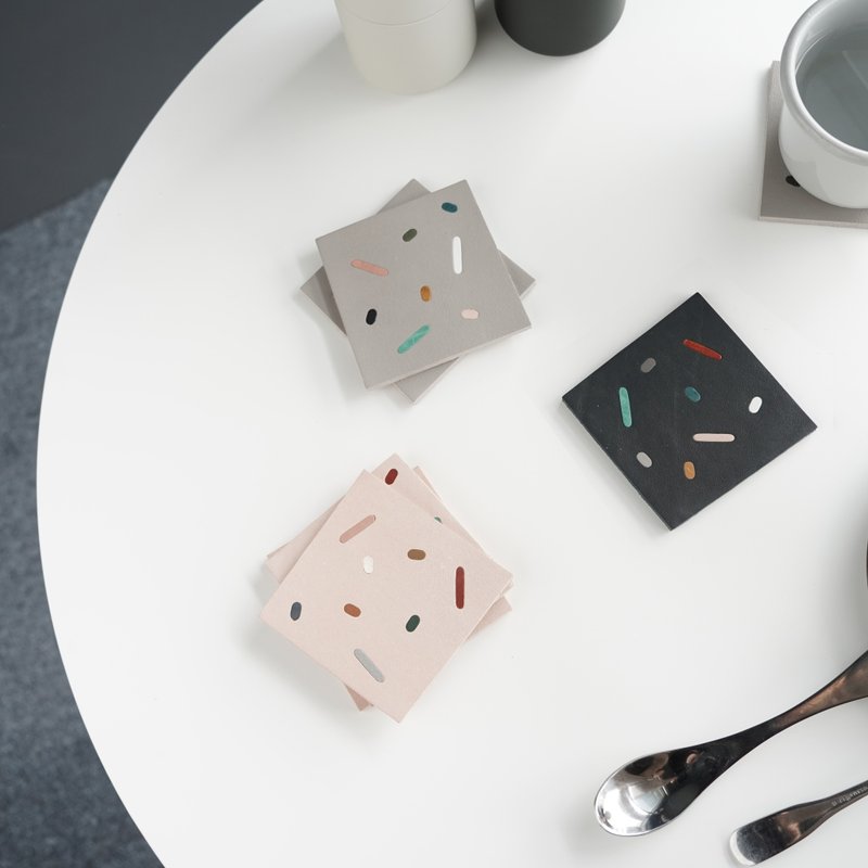 Terrazzo Leather Coasters 6 Pack | Multicolor - ที่รองแก้ว - หนังแท้ หลากหลายสี