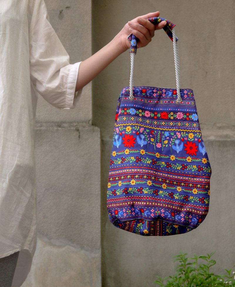 [Dutch march] round bottom bundle sandbag bag / tote bag / shoulder bag - Messenger Bags & Sling Bags - Cotton & Hemp Blue
