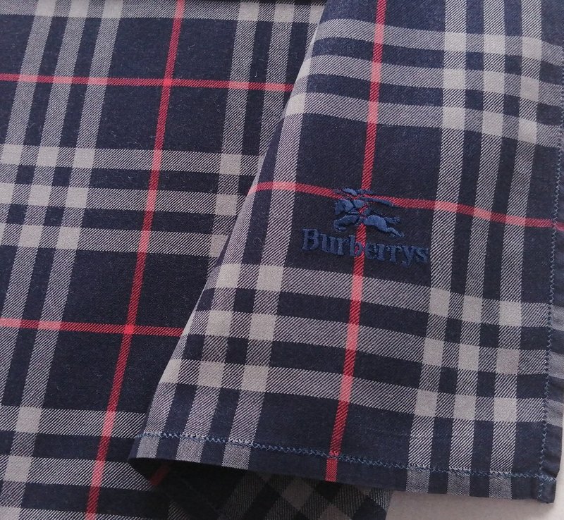 Burberry Blue Nova Check Vintage Handkerchief - Pocket Square 19 x 18.5 inches - 手帕 - 棉．麻 藍色