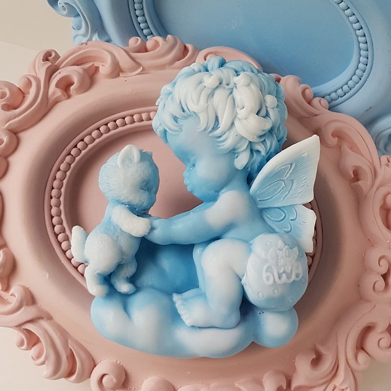 Cute Fairy Boy playing with Kitten, Soap Scent with Jo Malone Pear and Freesia - Soap - Other Materials Blue