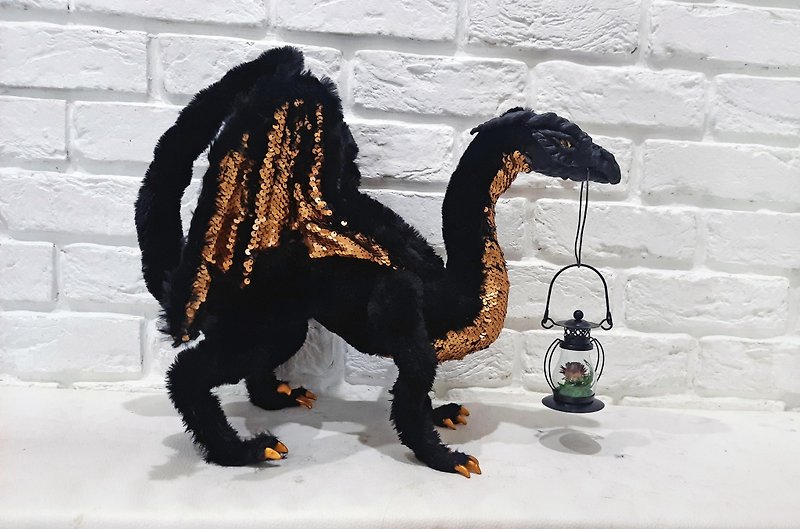 Dragon toy realistic, OOAK animal realistic, Fantasy creature - Stuffed Dolls & Figurines - Other Materials Black