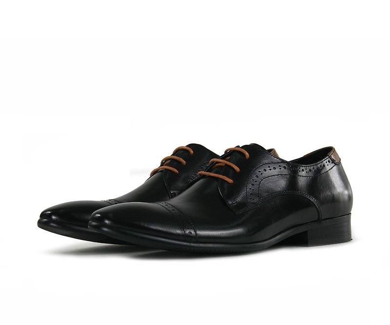 Real cowhide smoked old stitching derby shoes-6011 - Men's Oxford Shoes - Genuine Leather Black