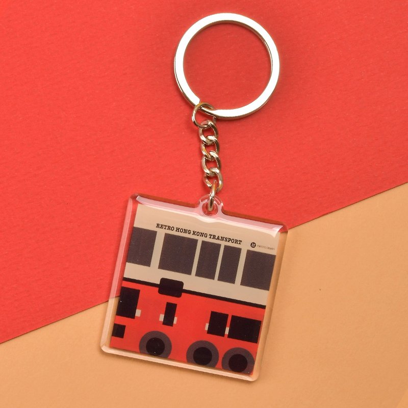 Retro Transports of Hong Kong Style Designer Keychain - Kowloon Bus - Keychains - Acrylic Red