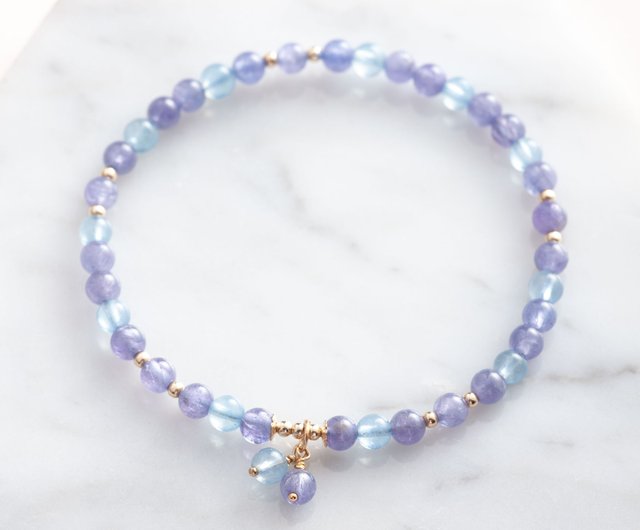 【ハンドメイド】 ブレスレット 天然石 宝石質 タンザナイト アクアマリン タンザナイト ブレスレットバイカラー AAAAA 9.5-10mm 鑑別書付き 12月