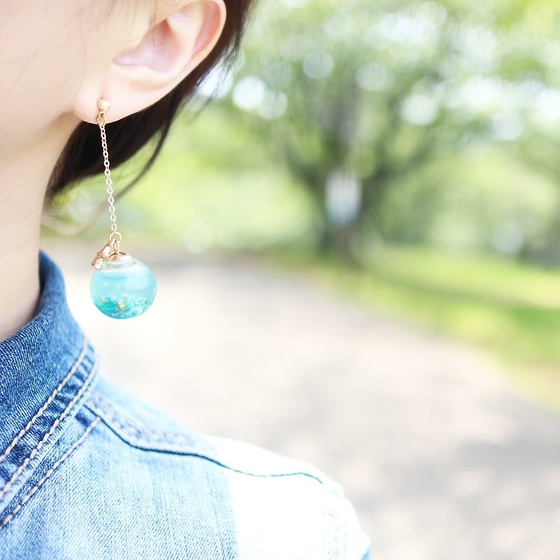 夏日海洋系列 - 水晶球耳環/耳夾 - 耳環/耳夾 - 其他金屬 藍色