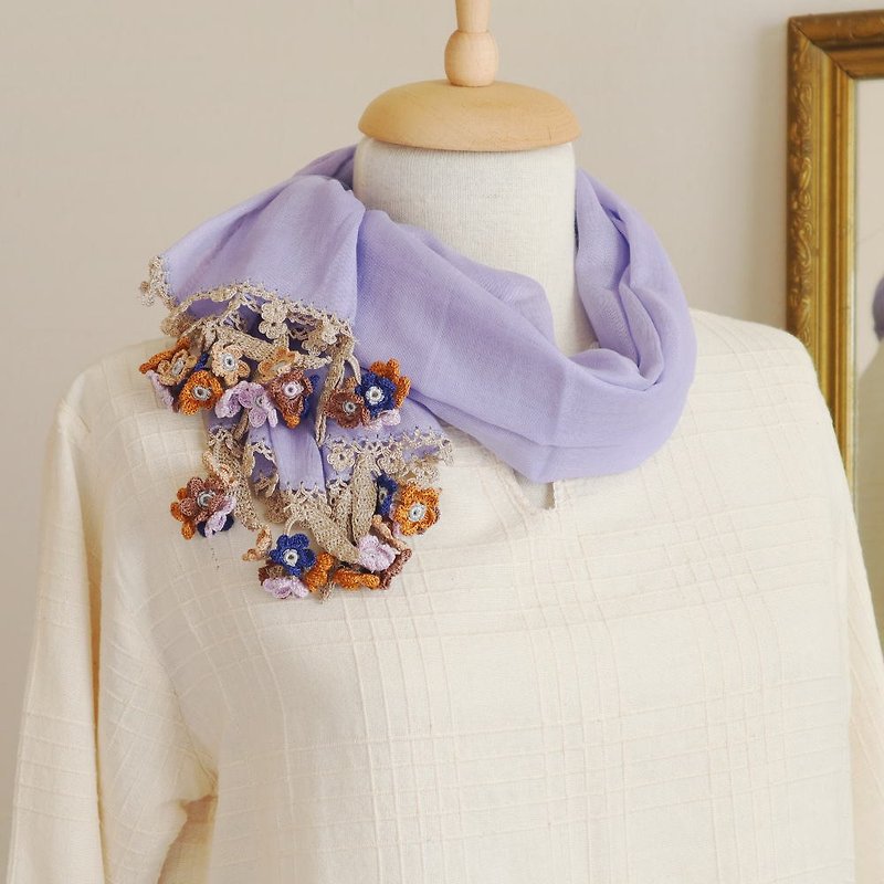 OYA crochet Flower shawl【Wild Flower】Lavender - ผ้าพันคอ - ผ้าฝ้าย/ผ้าลินิน สีม่วง