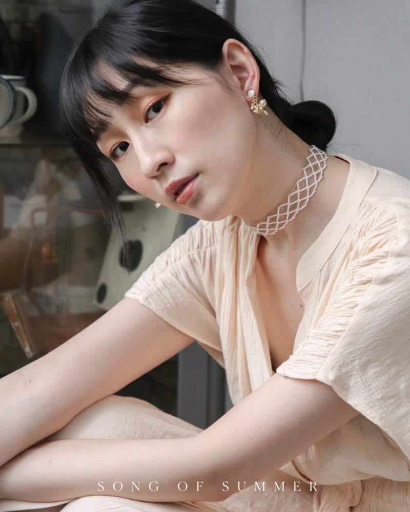 Febbi 法式蕾絲頸鏈  客製化 項鍊 短項鍊 限量商品 - 項鍊 - 棉．麻 白色
