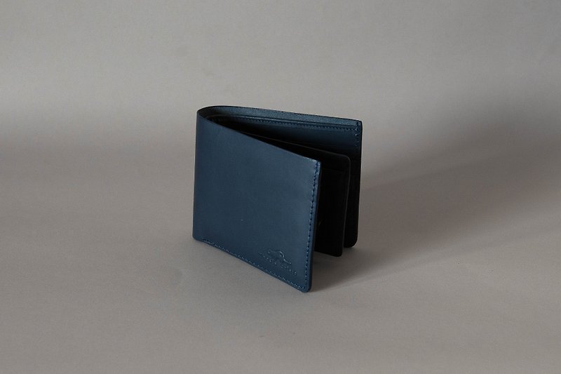 裕福-牛革製のショートウォレット-ネイビー/ブルー - 財布 - 革 ブルー