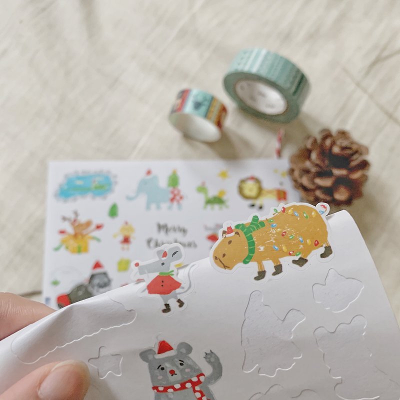 小動物們的聖誕節-不透明割型貼紙 - 貼紙 - 紙 白色