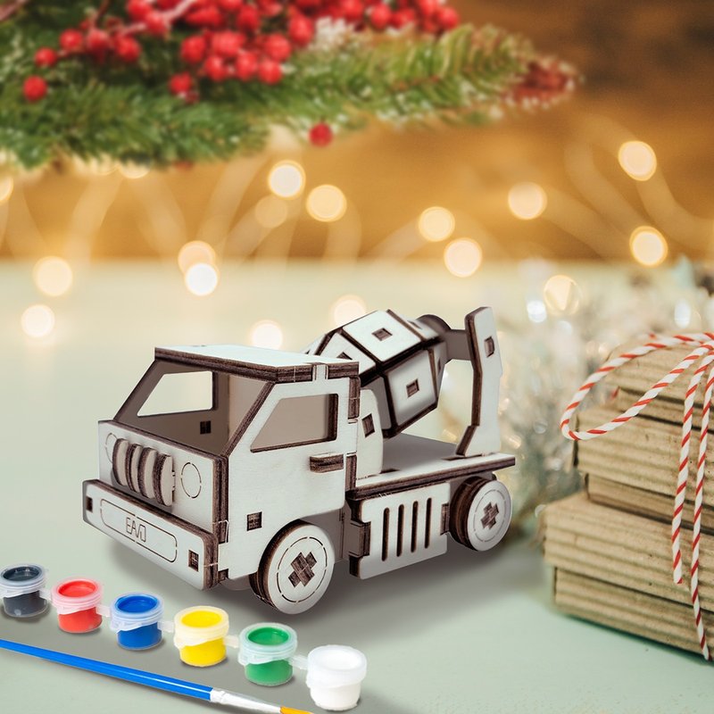 【DIY手作】木質工程車 水泥車 可著色 兒童 親子 模型 - 木工/竹藝/紙雕 - 木頭 卡其色