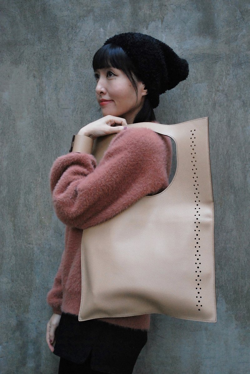 Original Handmade Leather Simple Shoulder Bag | Handbag | Clutch - กระเป๋าถือ - หนังแท้ สีกากี