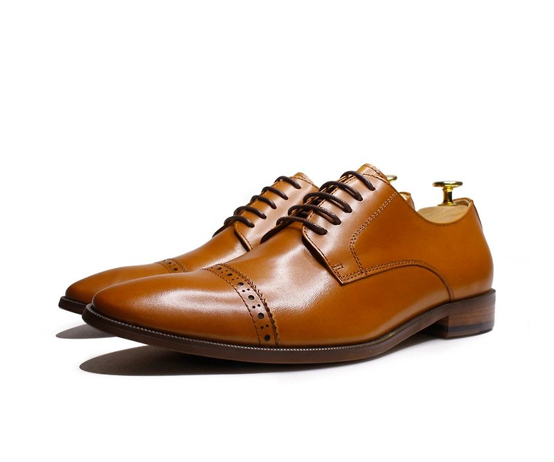 Genuine leather distressed derby shoes-A068 the last pair - รองเท้าหนังผู้ชาย - หนังแท้ สีนำ้ตาล