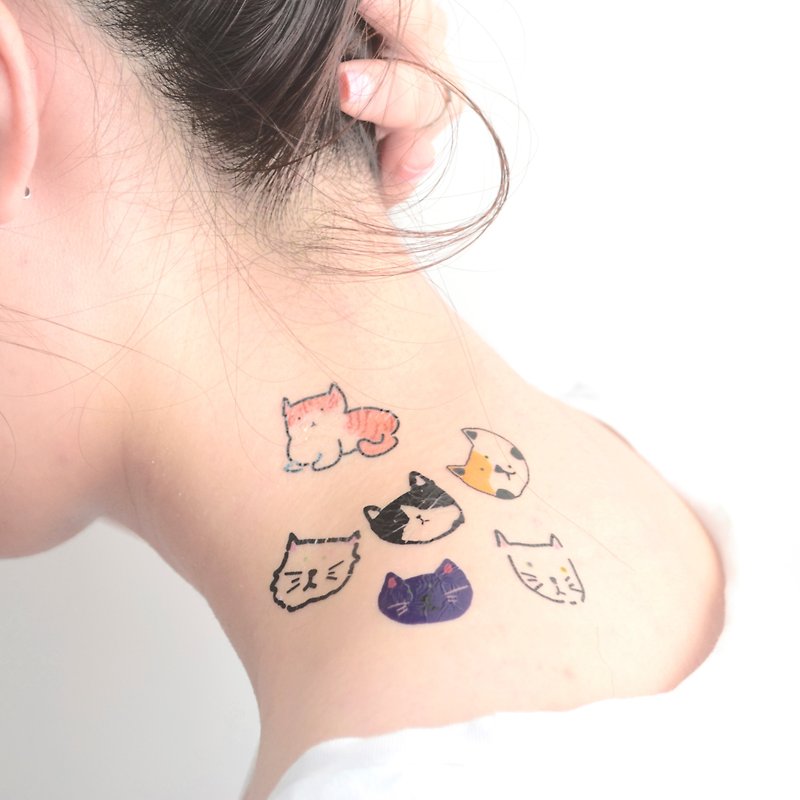 かわいい入れ墨タトゥーの猫のためのステッカー - タトゥーシール - 紙 ホワイト