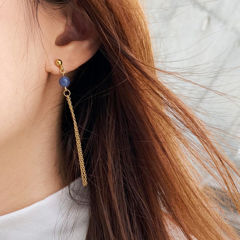 2色入 | 手製藍紋石配長鏈條耳環 - Vanora Earrings - 耳環/耳夾/耳骨夾 - 水晶 藍色