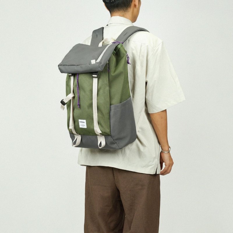 GIO 19L 多功能翻蓋背包 大 (綠油色/暗灰色) - 後背包/背包/書包 - 環保材質 綠色