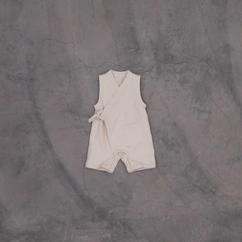ODYSSEY Double Layered Cotton Cloth Kimono Onesie - ชุดทั้งตัว - ผ้าฝ้าย/ผ้าลินิน ขาว
