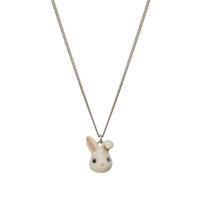 And Mary Cute White Bunny Head Necklace - สร้อยคอ - เครื่องลายคราม ขาว