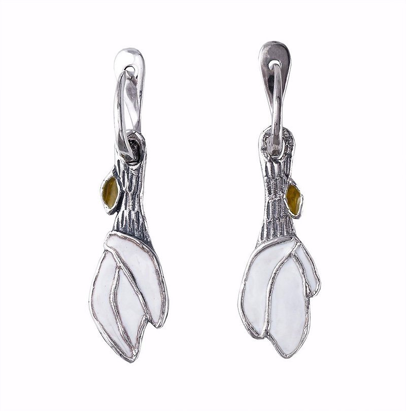 Silver Enamel White Flower Earrings / 純銀耳環 / Colourful Enamel Jewelry - ต่างหู - เงินแท้ หลากหลายสี