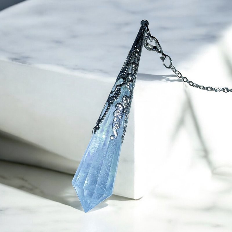 海藍寶石靈擺 珍貴稀有天然 海藍寶 靈擺 項鍊 吊墜Aquamarine - 項鍊 - 半寶石 藍色
