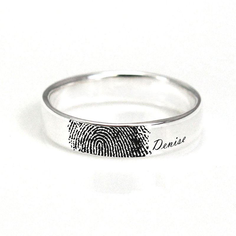 Heart Print Fingerprint Series B (Men's) Sterling Silver Custom Engraving Ring (Single) - แหวนทั่วไป - เงินแท้ สีเงิน