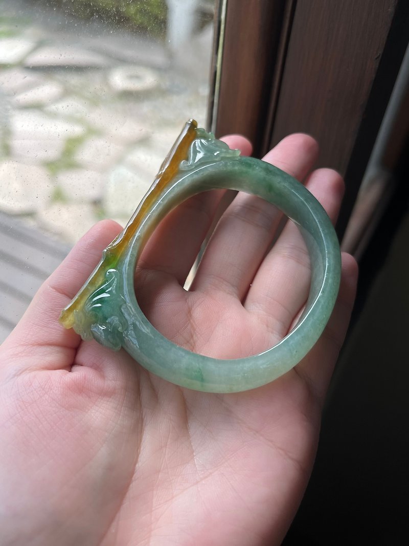 I Dusk Bamboo I Glutinous ice three-color jade bracelet ring 56.3 Burmese jade bracelet goods A - สร้อยข้อมือ - หยก สีเขียว