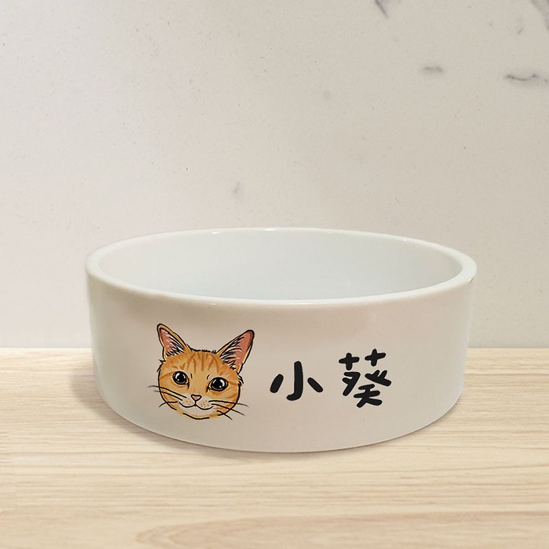 Pet pattern flat ceramic bowl multi-pattern optional customized feed bowl water bowl large bowl/small bowl - ชามอาหารสัตว์ - เครื่องลายคราม หลากหลายสี