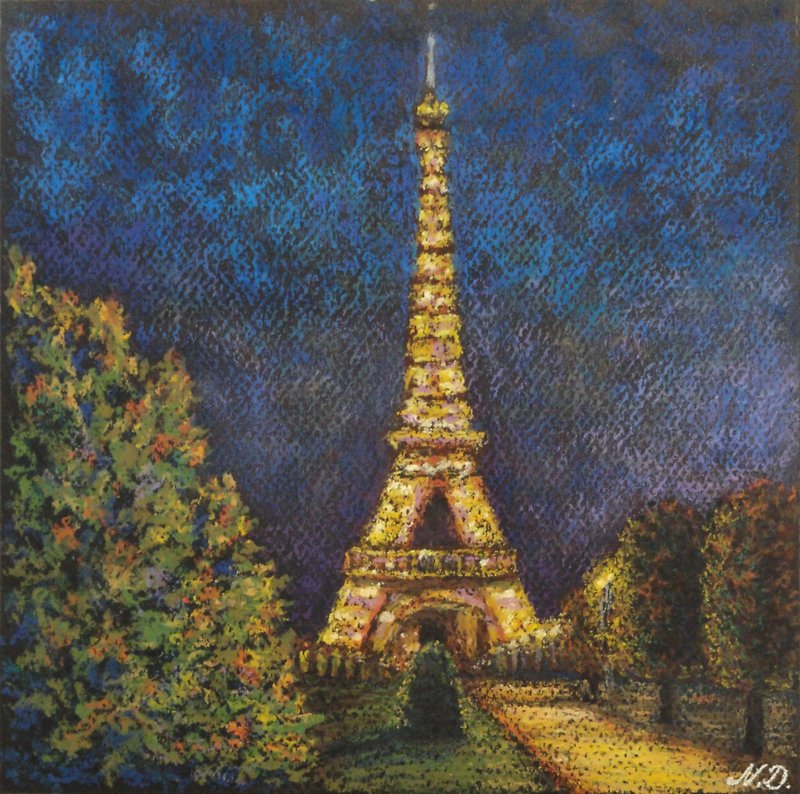 Paris Painting Original Art Eiffel Tower Artwork Cityscape Oil Pastel - Posters - Other Materials Multicolor