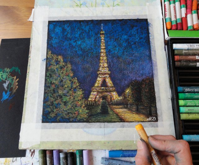 oil pastel drawing eiffel tower