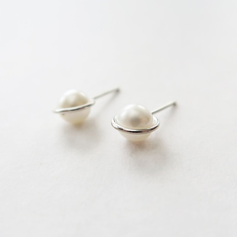 925 sterling silver galaxy ring - pair of white pearl earrings - ต่างหู - เงินแท้ ขาว
