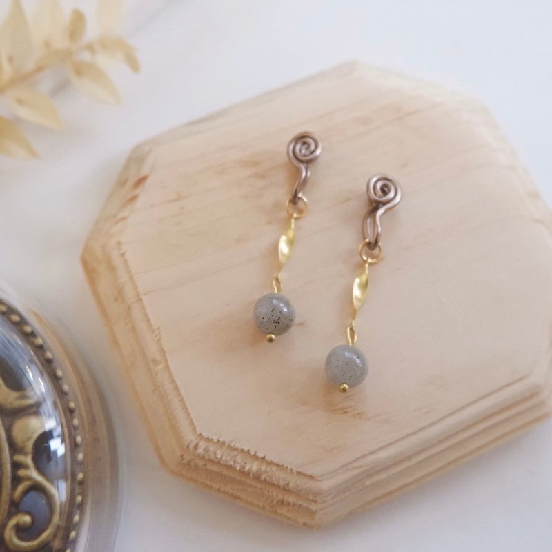Hanging Natural Stone Ear Clip Earrings / Labradorite - Earrings & Clip-ons - Other Metals Gray