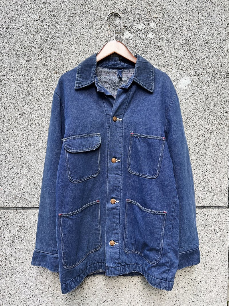 70s Wrangler U.S.A 深海藍工裝外套 內裡鋪毛四口袋丹寧牛仔外套 - 男夾克/外套 - 棉．麻 藍色