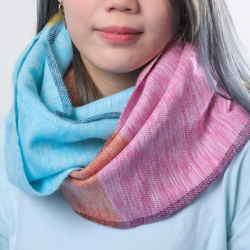 Newly launched cashmere blended scarf scarf light blue yellow red hand-woven natural simplicity - Knit Scarves & Wraps - Cotton & Hemp Blue