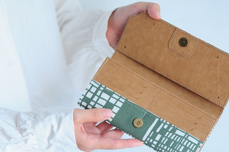 Kyoto Map / Kyoto Handcrafted Cotton and Linen Paper Long Wallet ERXspicaの庭 - Wallets - Eco-Friendly Materials Green
