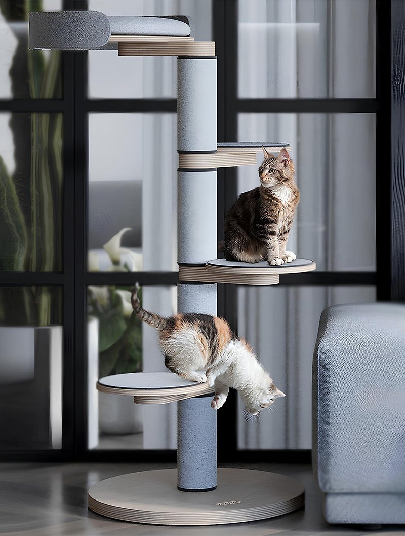LOMOO 猫ジャンプ台クライミングフレーム無垢材 4 層 - キャットタワー・爪とぎ - 木製 