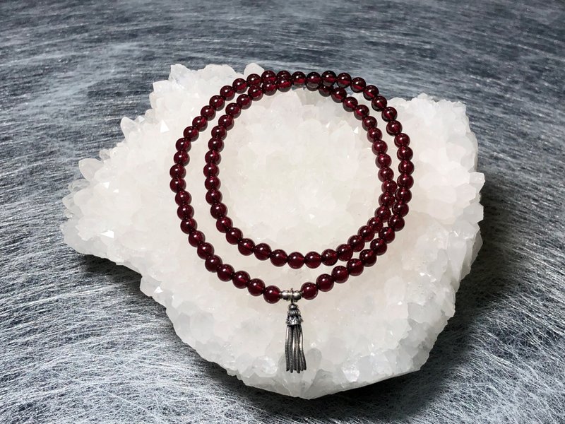 Fast shipping natural high-grade song blood red pomegranate bracelet 925 Silver tassel two circle bracelet - Bracelets - Crystal Red