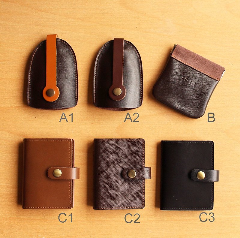 Goody Bag - Key case ,Coin purse & Card holder set - 3 pcs./set Cow Leather / 皮革 - Wallets - Genuine Leather Multicolor