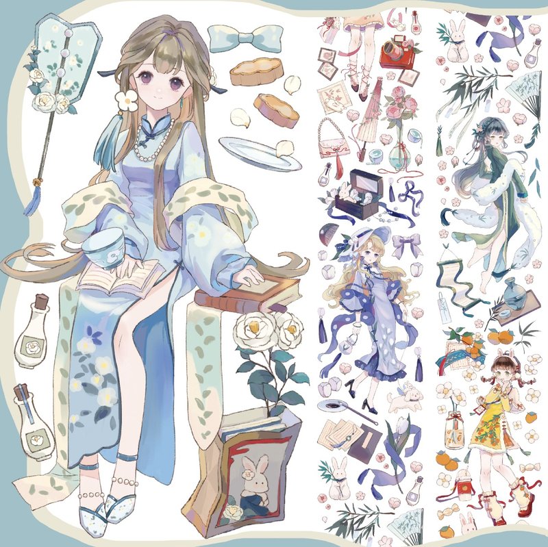 晚街聽風 中國少女 PET 紙膠帶 水晶 - 紙膠帶/和紙/PET - 其他材質 多色