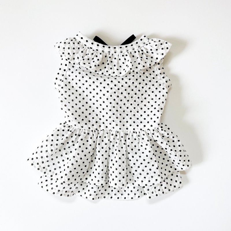 Dog Wear・Mini Dot Tiered Frill Tank Top - White - ชุดสัตว์เลี้ยง - ผ้าฝ้าย/ผ้าลินิน ขาว