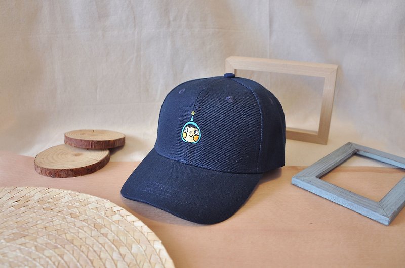 Dark blue blue embroidery baseball cap for kids - หมวก - ผ้าฝ้าย/ผ้าลินิน สีน้ำเงิน