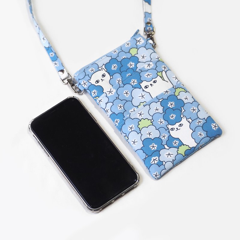 Polyester minimal bag for phone -  Baby Blue Cats size 11x18.5 cm. - Other - Polyester Blue