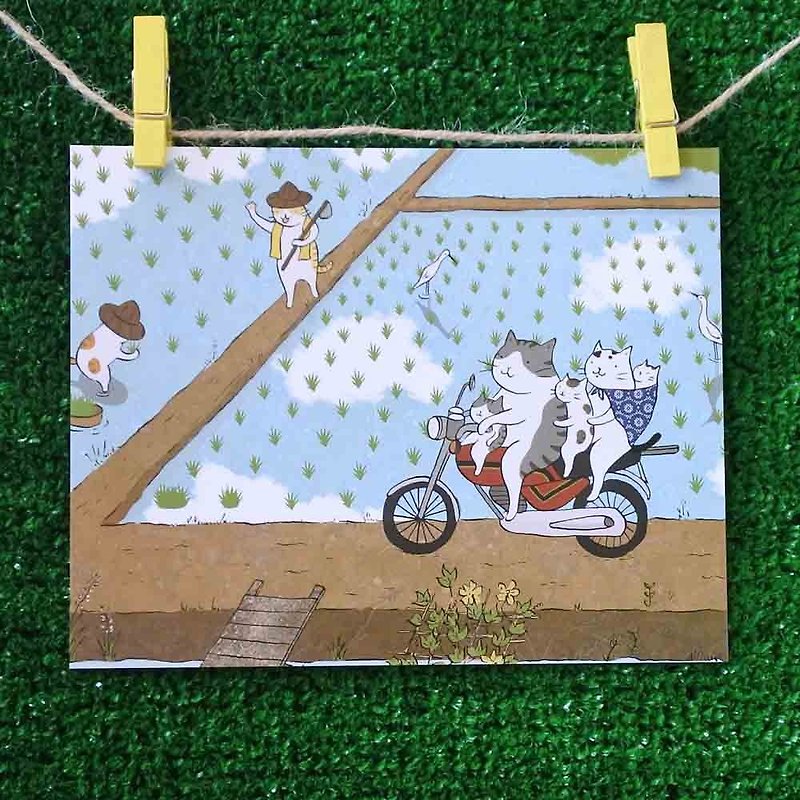 猫屋さんの猫イラスト入りポストカード（画家：ミスキャット）–バイク用ステッカー5枚 - カード・はがき - 紙 