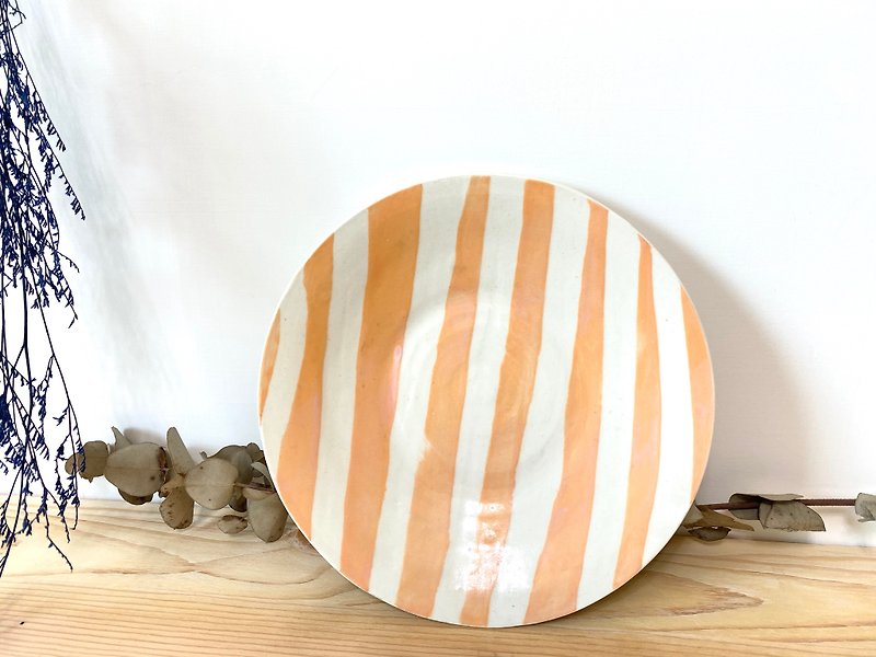 手描きの線陶器プレート - 小皿 - 陶器 オレンジ