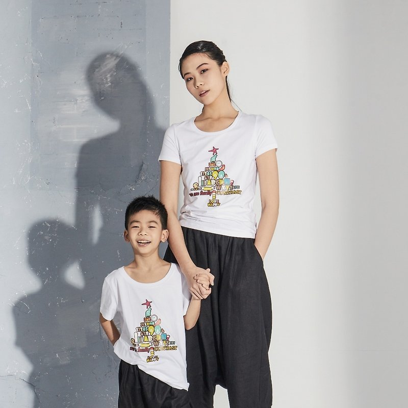 【In stock】"TREE" parent-child outfit-adult style - Women's T-Shirts - Cotton & Hemp White